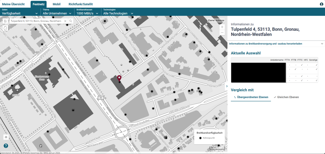 Ansicht der adressgenauen Informationen auf der Analyseplattform.