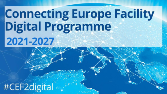Das Bild zeigt des Aktionsflyer mit dem Titel "Connecting Europe Facility - Digitale Programme 2021 - 2027".
