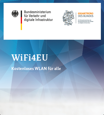 Das Bild zeigt das Cover des Flyers "WiFi4EU Kostenloses WLAN für alle" des Gigabitbüros.