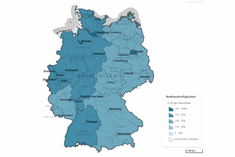 Hier wird die Karte im Breitbandatlas mit der aktuellen Breitbandversorgung gezeigt.