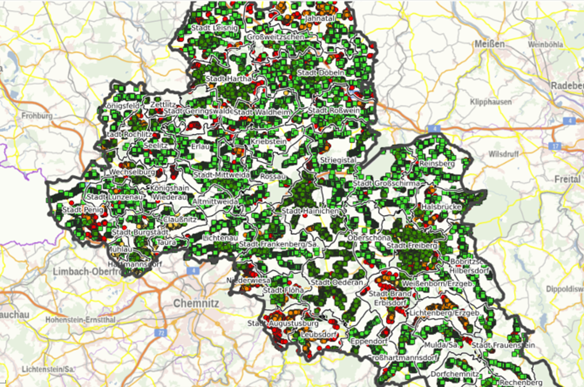 Ein Screenshot der Versorgungskarte aus dem Landkreis Mittelsachsen.